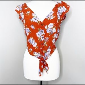 American Eagle Floral Tie Front Top